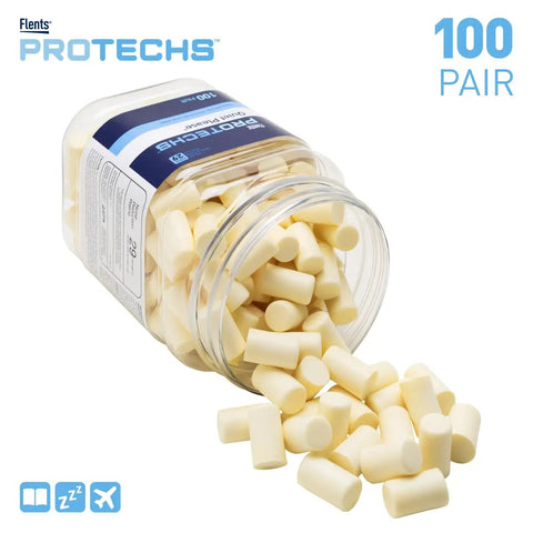 Jar of Ultra Comfortable Foam Ear Plugs 100 Pair For Sleep Snoring Shooting Work Travel Concerts Construction Studying Disposable Noise Reduction NRR 29 New Formula spilling out