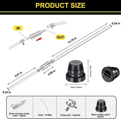 Product dimensions of 4 Piece Universal Brake Fluid Bleeder Kit With One Way Check Valve Hose And Metal Clamps For Auto And Motorcycle Clutch Bleeding