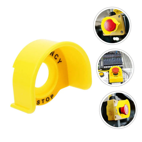 2 Pack Stop Button Protective Covers For Emergency Stop Switches Industrial Plastic Guard, yellow cover with detailed views
