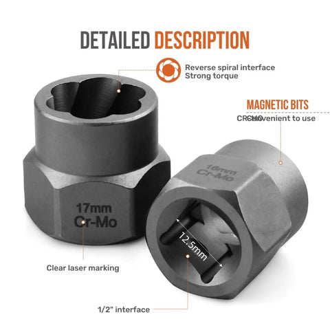 Heavy Duty Reverse Thread Impact Socket Set 1/4 3/8 And 1/2 Inch Drive Bits For Mechanic Pros Who Need Killer Gear To Smash Tough Jobs Without Any Frustration Or Slow Down Ever Again Today., 17mm Cr-Mo magnetic socket with 1/2 inch interface