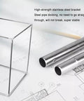 Stainless steel frame for vented resin 3D printer enclosure with pipe detail on blueprint background