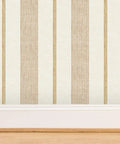 Rich Cream And Modern Gold Vinyl Wallcovering Boasts Subtle Leather Texture for Commercial Grade Heavy Duty Wear, vertical stripe pattern.