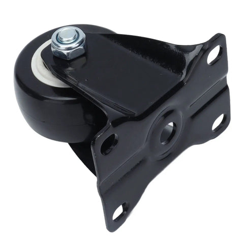 Jauarta Polyester Casters 63mm Heavy Duty Wheels, black caster wheel with stainless steel bracket viewed from the side.