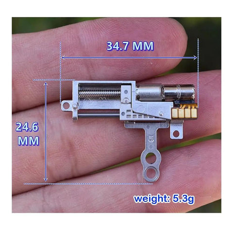 Close-up of 11mm Stroke Linear Actuator with 5V 2-Phase 4-Wire Precision Metal Gearbox Stepper Motor held in hand