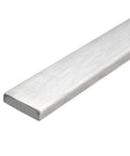 Close-up of 316L stainless steel flat bar, brushed finish, 1/8 in thick x 25/32 in wide, 12 in long