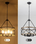 Black Farmhouse Chandelier for Dining Room with Six Candle Style Heads, Rustic Industrial Design with On and Off View