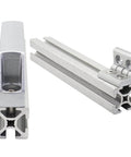 1010 Aluminum Profile Hinges And Door Handles Kit for 1 inch by 1 inch extrusion, showing aluminum hinge and handle for 10 series pivot hinges.