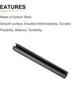 Six Millimeter By Fifty Millimeter Slotted Spring Pin Pack Of 20 Black 65Mn Steel Roll Dowel, side view with features listed