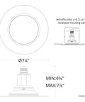 Slick LED Recessed Retrofit Light illustration showing dimensions for 4, 5, or 6 inch housing can installation.