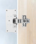 5Pack Stainless Steel Cabinet Hinge Repair Plates For Kitchen Cupboards And Doors attached to wooden panel