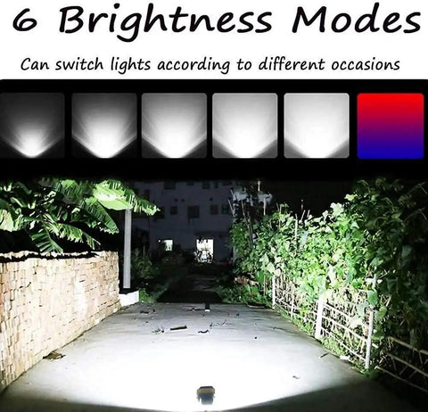 Spot Lighting Led Floodlight 500W 5000Lm Rechargeable Led Work Light showing 6 brightness modes illuminating an outdoor path.