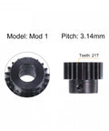 Universal Mod 1 Pinion Gear 21T 8mm Bore Hardened Steel Motor Rack Spur Gear for RC Car Truck Buggy Upgrade side and front view.