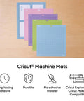 Set of six 12x12 Cricut StandardGrip cutting mats in assorted colors for Explore and Maker machines.