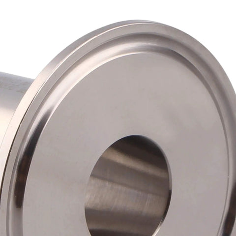Close-up of Two Inch Tri Clamp Adapter to Three Quarter Inch FNPT Thread Ferrule Sanitary Pipe Fitting Stainless Steel 304