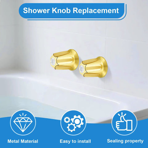 Gold Bathtub Shower Trim Kit For Price Pfister Valve, 2 Piece Knob Replacement Set installed in bathroom wall.
