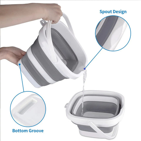 Close-up of Foldable Collapsible Water Bucket 5 Liter One Point Three Gallon Grab N Go BPA Free TPR with pouring feature
