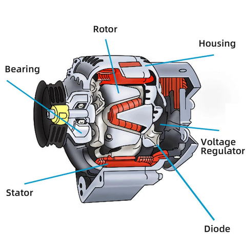 Diagram of Beefed Up 130A High Output Alternator Replacement for Honda Odyssey 2011 2013 3.5L, Honda Pilot 2012 2015 3.5L