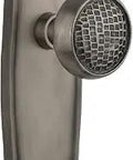 Old School Prairie Plate With Craftsman Knob Passage Door Hardware Set 2 And 3 Eighths Inch Backset Antique Pewter Finish Solid Brass