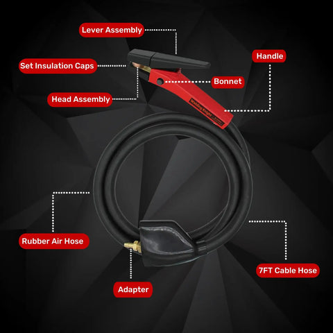 K3000 Carbon Arc Gouging Torch System 600 Amp with 7ft cable, swivel head, and labeled components for air gouging and metal cutting
