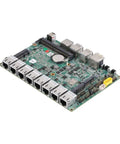 Badass Fanless Mini PC Barebone Loading Intel Core I7-10510U With Eight Dope 2.5G Lan Ports showing motherboard with multiple ports.