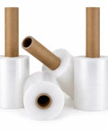 Top Shelf 4 Pack Stretch Wrap Rolls 5 Inches Wide 1000 Feet Long 80 Gauge Clear Cling Plastic Film, extended core handles visible.