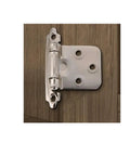 Close-up of Two Pack Cupboard Door Flush Hinges With Screws For Overlay Cabinets, Smooth Soft Close Operation, on wood panel.