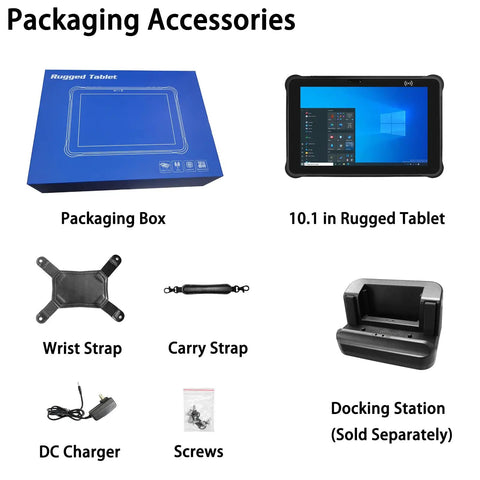Kickass Durability 10.1 Inch Rugged Tablet Running Windows 10 Z8350 Processor IP65 Waterproof Shell with accessories.