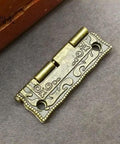 Legit Mini Brass Cabinet Hinge For Wooden Furniture Drawer Connector Vintage Antique Hardware ornate design close-up