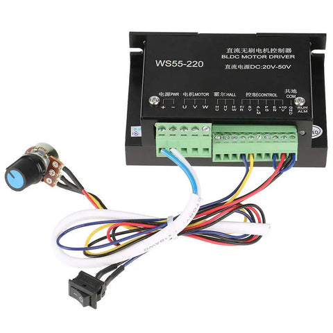 Beefy 48V 500W Brushless Motor Controller For DC Spindle BLDC Motors, CNC Speed Control Module with wiring and connectors
