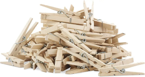 Natural Wood Clothespins 50 Pack Built Different Heavy Duty Wooden Clips stacked together with rust resistant springs.