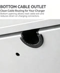 Bottom cable outlet view of Built Different Wall Mounted EV Charger Protection Box with Lock for clean cable routing.
