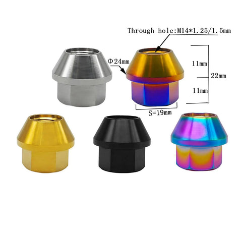 Ultra Lightweight Titanium Open End Lug Nuts 20 Pack M14x1.5 Thread 22mm Length Conical 60 Degree Seat Burnt Blue Finish Wheel Nuts