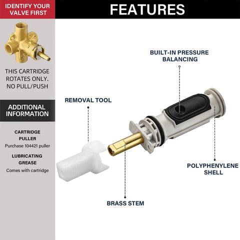 Cartridge Kit For One Handle PosiTemp Shower And Tub Faucets With Brass Core Replaces 1222 Leaks Drips Fixes Common Issues Easy DIY Install