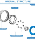 608RS skateboard bearing cross-section showing chrome steel balls, titanium outer race and nylon retainer (Deep Dream ring)