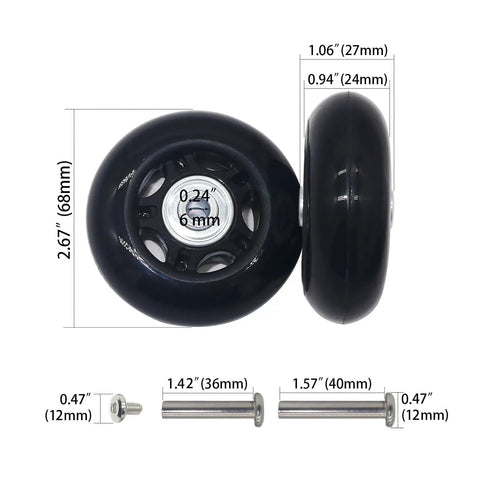2.67 Inch Quiet Wear-Resistant Luggage Wheel Kit for Suitcases And Inline Skates with 68mm x 24mm dimensions and axles