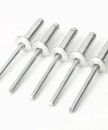 Heavy Duty Aluminum Pop Rivets Kit 120 Pcs Dome Head Blind Rivets M3.2 M4 showcasing five dome head rivets in detail.