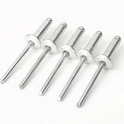 Heavy Duty Aluminum Pop Rivets Kit 120 Pcs Dome Head Blind Rivets M3.2 M4 showcasing five dome head rivets in detail.