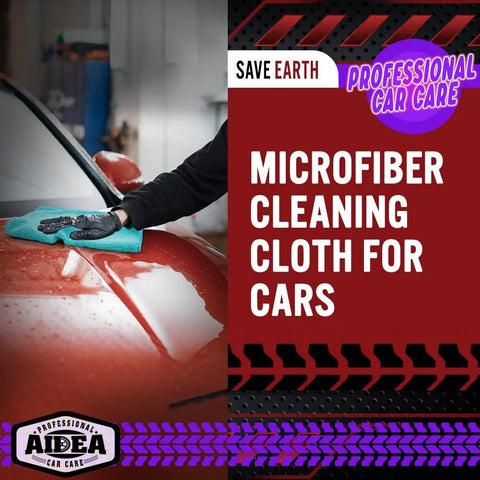 AIDEA microfiber cleaning cloths for cars, turquoise cloth on red car hood, 50-pack