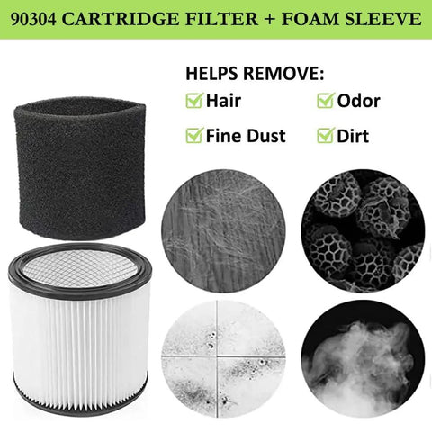 Must Have All In One Replacement Vacuum Filters Kit for 5 Gallon Wet Dry Vacuums with Lid, Foam Sleeve Filter, Detail of 90304 Filter