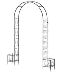 Heavy Duty Eight Point Two Foot Metal Garden Arch Trellis With Planter Boxes For Climbing Plants Outdoor Use Built To Last