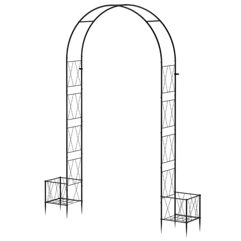 Heavy Duty Eight Point Two Foot Metal Garden Arch Trellis With Planter Boxes For Climbing Plants Outdoor Use Built To Last