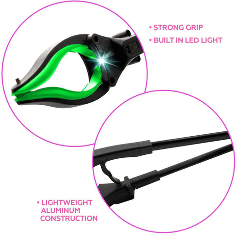 Heavy Duty 19 Inch Aluminum Magnetic Claw Grabber With LED Light Foldable Reacher Tool For Pickup And Trash Lightweight Gripper For Elderly Green Reaching Tool Long Reach Trash Picker