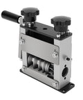 Gowenic 6 Channel Hand Crank And Drill Powered Automatic Wire Stripper Machine For Copper Cable Stripping 1 To 17 Millimeters close-up of blades and controls.