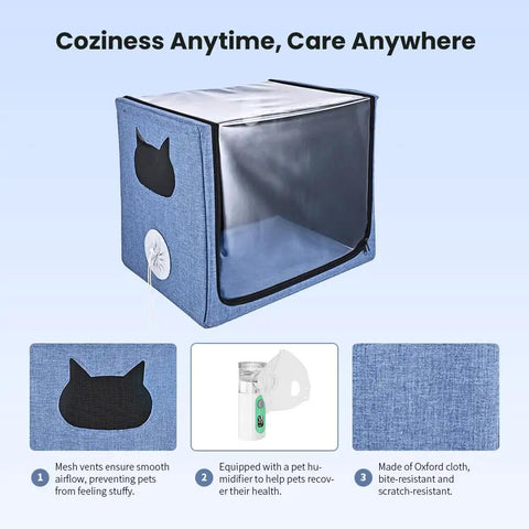 Pet Oxygen Chamber For Small Animals, Multi Function ICU Cage And Nebulizer, 100L portable habitat with mesh vents and humidifier