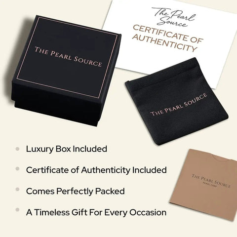 Luxury packaging for Japanese Akoya Pearl Pendant Necklace For Women, includes box, pouch, and certificate of authenticity.