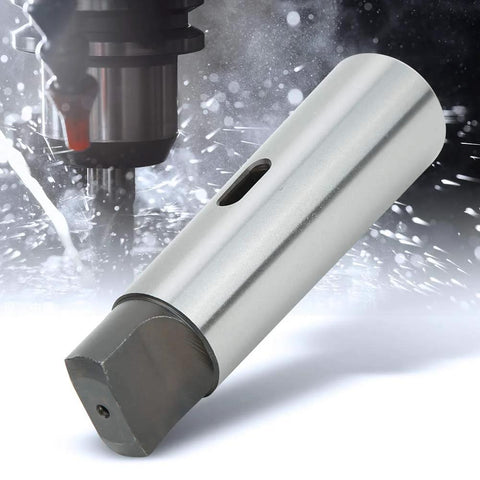 ANKROYU MT5 to MT2 taper reducing drill sleeve, silver high-speed steel lathe adapter, angled side view