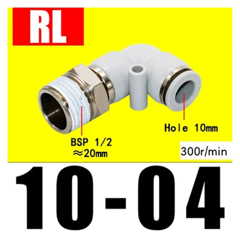 Right Angle Pneumatic Rotary Union For High Speed Air And Fluid Lines With 360 Degree Rotation Fits RL8-04 RL10-04 And RL12-04 Series Built To Last Workhorse Joint For Fast Reliable Machine Setup, BSP 1/2, 10mm hole