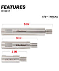 Universal Stainless Steel Rotary Extension Shaft Set 2in 3in 5in for Polisher and Angle Grinder Five Eighths Inch Spindle