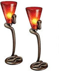 Cobra Uraeus Altar Table Lamps Set Of Two, Handcast Polyresin With Bronze And Amber Finish, Sculptural Egyptian Cobra Lighting Pair, Hand Painted
