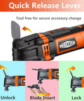 Go-To Do It All Oscillating Multi Tool With 3.5 Amp Motor, 6 Variable Speeds, quick release lever feature in use